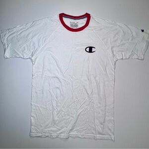 Champion Men's White Tee with Red Trim 100% cotton
